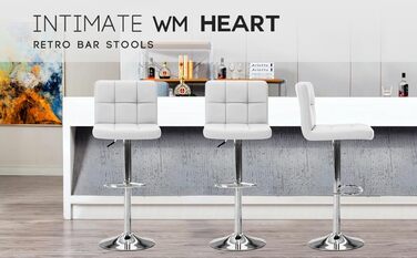 Барні стільці Intimate WM Heart, 2 шт, з м'яким сидінням, білий, кухонні стільці з підніжкою та спинкою, регульована висота, сучасний обертовий барний стілець