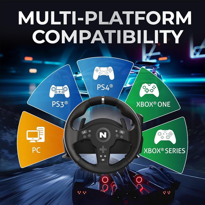 Гоночний кермо NITHО Drive Pro V200 з педалями та перемикачем швидкостей для PC, PS4, PS5, Xbox One, Xbox Series X/S, Windows - 270° з вібрацією