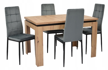 Обідній стіл ARTISAN (80x120 см, розкладний до 160 см) та 4 оббиті стільці сірого кольору