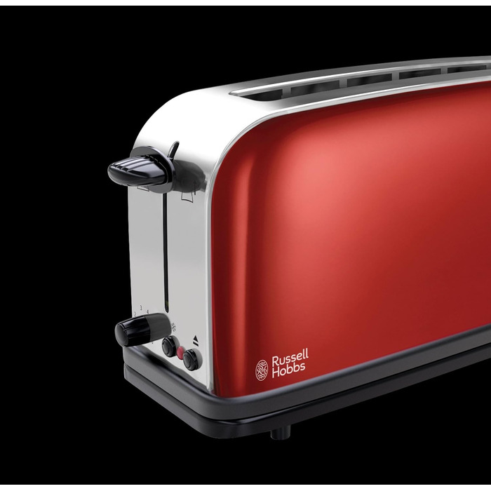 Тостер Russell Hobbs Colours+ Нержавіюча сталь, Червоний – 2 широкі слоти, підставка для булочок, 6 режимів, розморожування, 1000 Вт