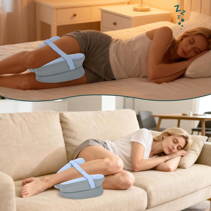 Ортопедична подушка між колін Dioxide для сну на боці з ефектом пам'яті (Memory Foam) для розвантаження спини, суглобів та стегон, синя