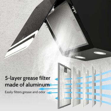 Витяжка для кухні FIREGAS 60 см — похила настінна витяжка з LED-підсвіткою, 3 рівня швидкості, режим відведення та рециркуляції (з вугільним фільтром), сенсорне керування Touch Control