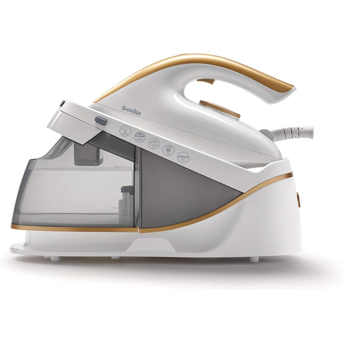 Парова праска Breville VIN410X PRESSXPRESS 2400 Вт з бойлером, багатонапрямною керамічною підошвою, паровим ударом 230 г, вертикальним паром 100 г/хв, тиск 5 бар, біла