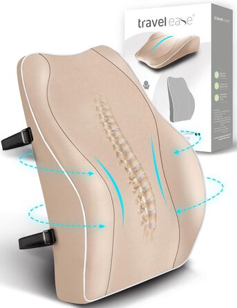 Ортопедична подушка для спини Travel Ease з піни Memory Foam, лемденно-крижове підпір'я для офісного крісла, з антистатичним гіпоалергенним чохлом, для правильної осанки (темно-синя)