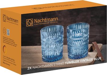 Набір келихів Nachtmann Vintage Blue 304 мл, 2 шт, кришталеві склянки для віскі, сині, етно-дизайн