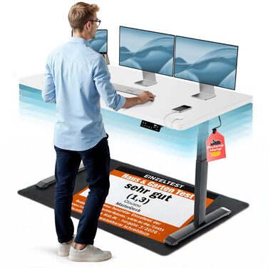 Електричний стіл CleverDesk з регулюванням висоти 160x80 см, чорна рама, біла стільниця - тестований, з пам'яттю, 2x USB, кабель-канал
