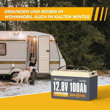 LiFePO4 акумулятор Power Queen 12V 100Ah з підігрівом для кемперів та будинків на колесах (12V100Ah-HEAT)