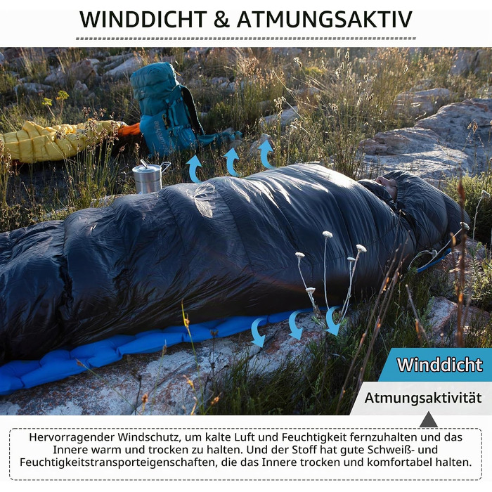 Ультралегкий спальний мішок Naturehike CW400 RDS пух, чотирисезонний компактний спальник для кемпінгу та подорожей, чорний, розмір L (6°C)