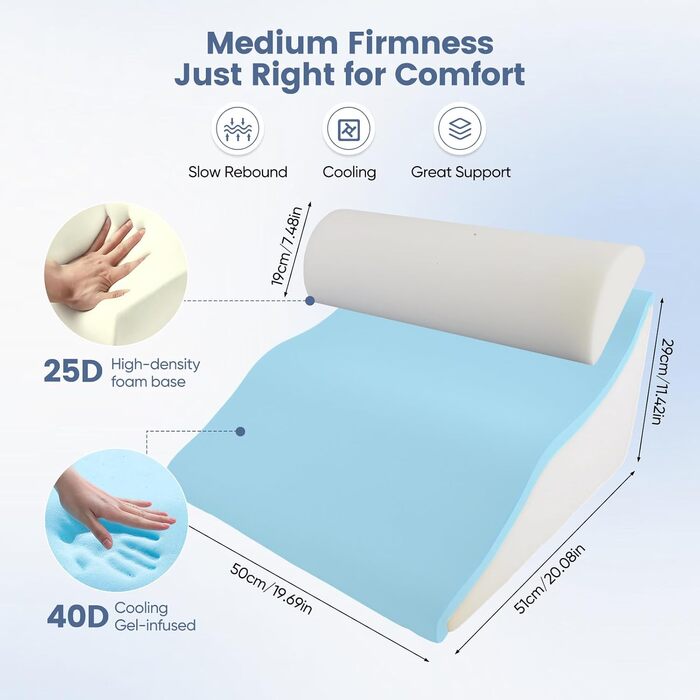Подушка для читання в ліжку та на дивані з піною Memory Foam, ергономічна спинка, регульована клиноподібна подушка для підтримки спини під час відпочинку, ігор, читання або перегляду телевізора