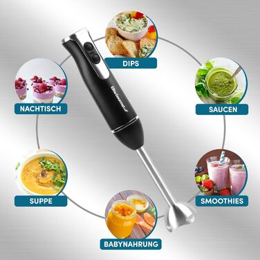 Занурювальний блендер Elite Gourmet EHB1015, 2 швидкості, нержавіюча сталь, знімна насадка, чорний
