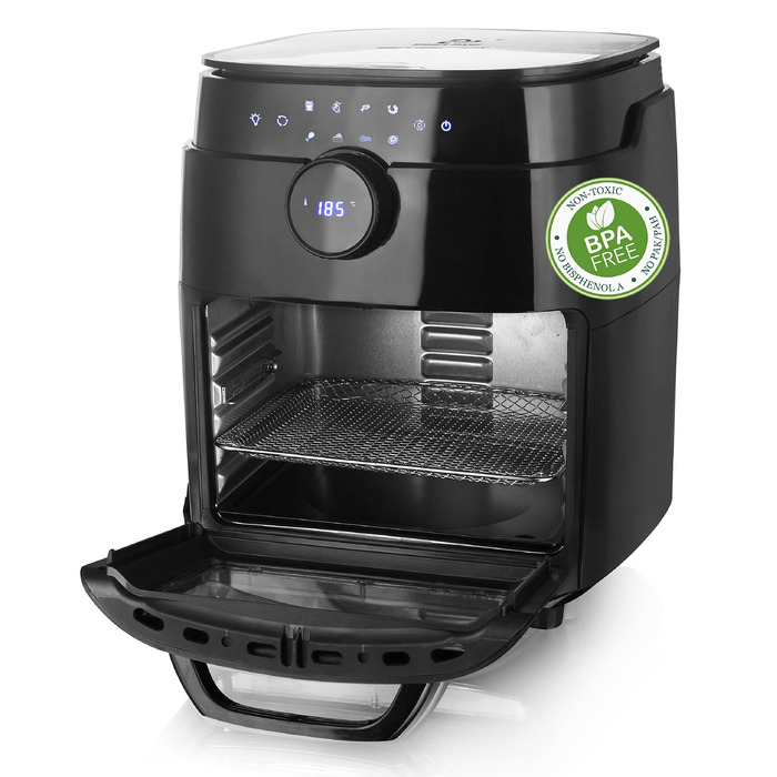 Аерофритюрниця Emerio XXL 13л Smart Fryer AF-121914 з ротисатором, кошиком та функцією дегідрататора, 1800 Вт, чорна