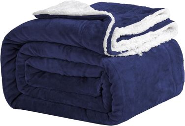 Плед флісовий Good Nite Sherpa 200x230 см, темно-синій, теплий м'який зимовий плед для дивану та ліжка