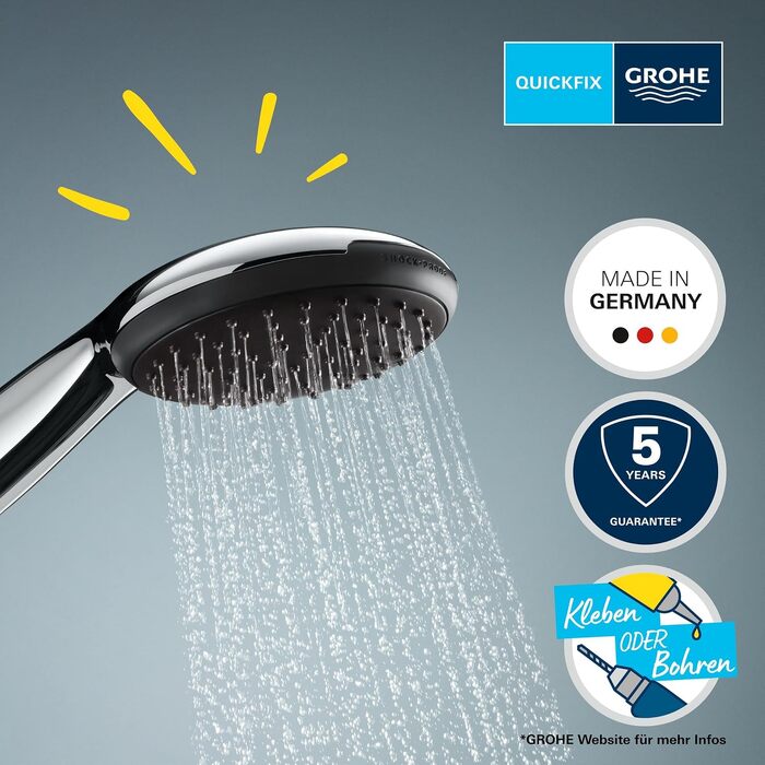 Душова лійка GROHE Vitalio 110 з економним витратою води (8 л/хв), 3 режими розпилення, універсальне підключення, хром, 26031001