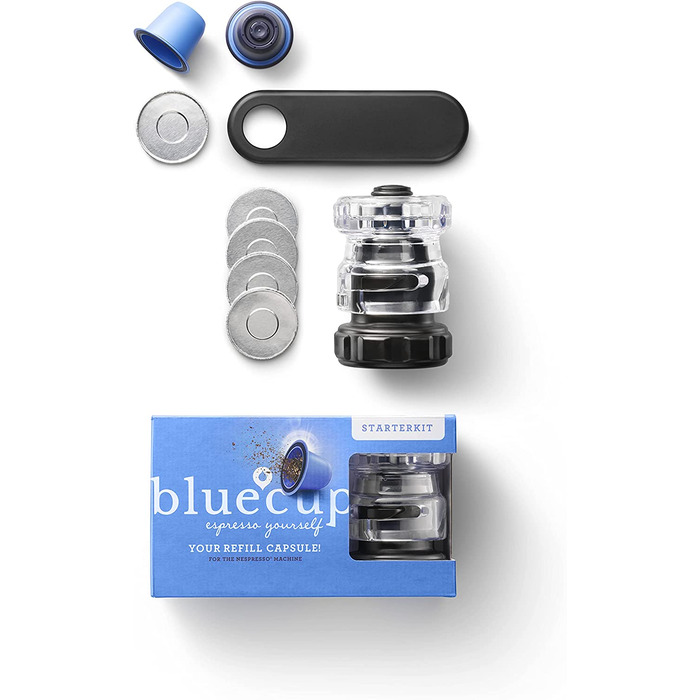 Bluecup багаторазові капсули для Nespresso Original Line, стартовий набір (2 капсули, 100 кришечок)