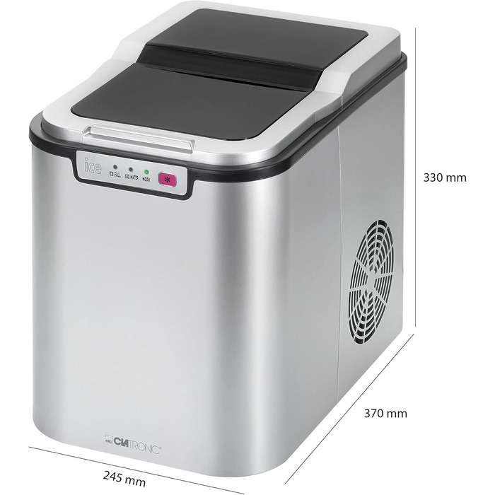 Льодогенератор Clatronic EWB 3785 Inox: Швидке виробництво льоду (10 хв), самоочищення, 12 кг/24 год, резервуар 1.5 л