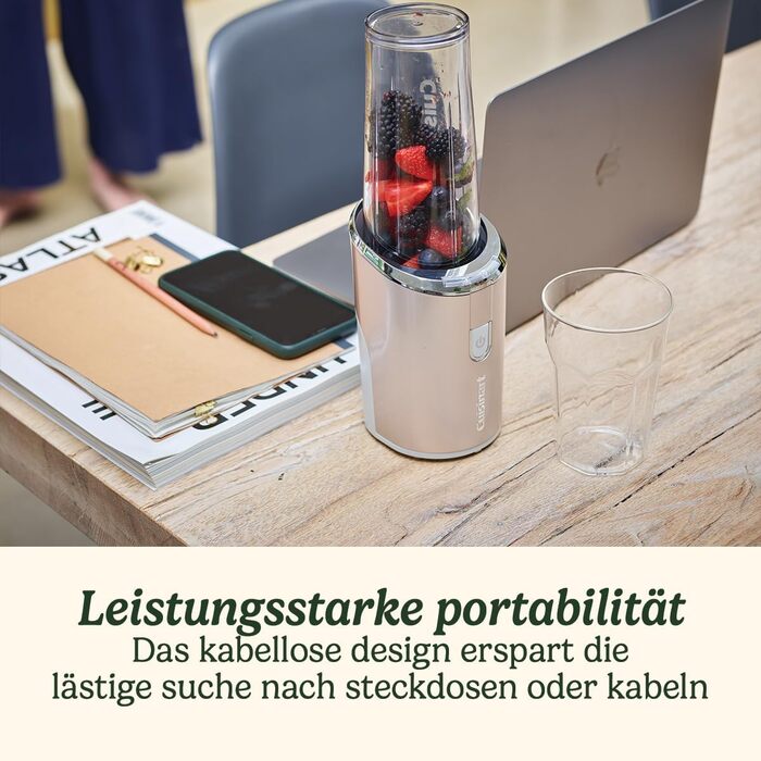 Портативний блендер Cuisinart 450 мл, акумуляторний, USB, для смузі, льоду, фрапе, молочних коктейлів, BPA-free Tritan, з кришкою та стаціонарною підставкою