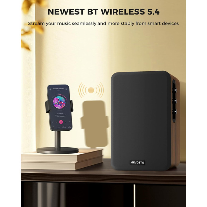 Активні полочні колонки 36W RMS, бездротові Bluetooth 5.4 динаміки для ПК з 5-дюймовим вуфером, USB-цифровим аудіо, регулюванням басів та високих частот, студійні монітори з RCA для вінілового програвача та ТВ, дерево