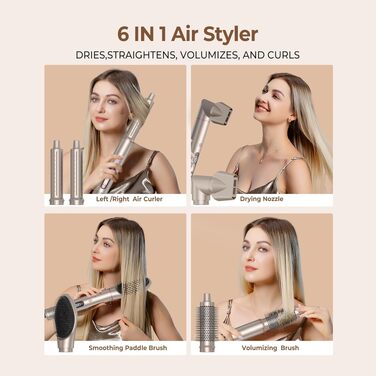 UKLISS Airstyler Pro 7 в 1: Фен-щітка з дифузором, 1400 Вт, 110 000 об/хв, професійний стайлер для сушіння, завивки та випрямлення волосся (Золотий)