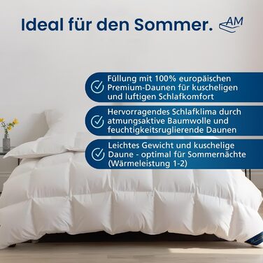 Пухова ковдра DormiGood Daunendecke 35x200, Німеччина, 100% пух, дихаюча, Oeko-TEX, 140x220, літня ковдра