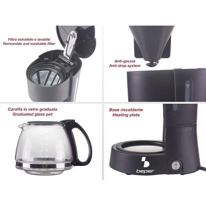 Кавоварка BEPER BC.060 Americano 600 мл, ABS, чорна
