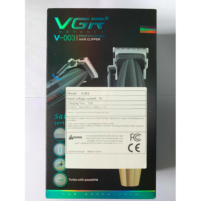 Професійна машинка для стрижки волосся VGR 003 Fresh Fade, акумуляторна/мережева, з LED-дисплеєм, чорна