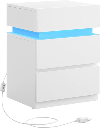 Приліжкова тумба Songmics біла, 3 шухляди, з LED-підсвіткою
