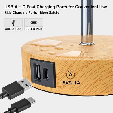 Набір з 2 сенсорних нічних ламп Wondlumi з USB, дерев'яний корпус, E27, сучасний дизайн, тепле світло, 6W LED, для спальні
