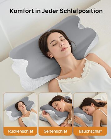 Подушка для шиї Feagar з Memory Foam, ергономічна, 2 висоти (8/12 см), сіра. Підтримка шиї та плечей