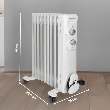 Масляний радіатор Clatronic RA 3735, електричний обігрівач Slimline на 1500 Вт, 7 секцій, 3 режими потужності для приміщень до 30 м²