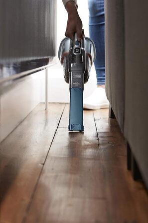 Акумуляторний ручний пилосос BLACK+DECKER Dustbuster Smart Tech 18 В, 36 Вт·год, циклонний, 2 режими, витяжна щілинна насадка, зарядна станція, настінне кріплення, титан/срібло/синій