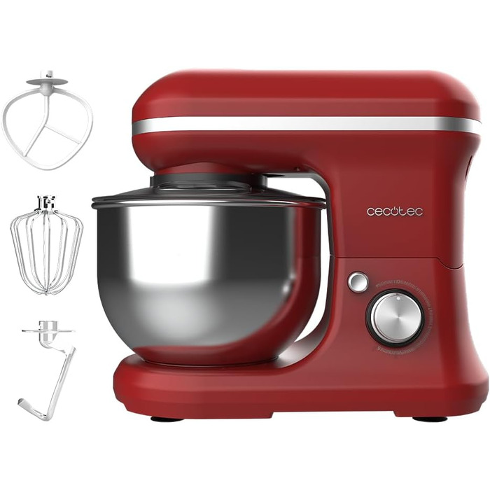 Міксер Cecotec Cecomixer Merengue 5L 1200W з 6 режимами, червоний. 5л чаша з нержавіючої сталі, аксесуари для збивання та замішування