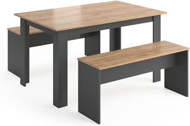 Стіл обідній Vicco Sentio з лавами, антрацит/дуб золотий, 90x140 см