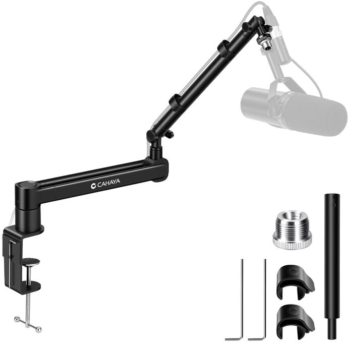 CAHAYA Мікрофонний стійкий кронштейн Boom Arm Professional: Регульований мікрофонний кронштейн з подовжувачем, дизайн під монітор для стрімінгу та запису, вантажопідйомність до 2.5 кг