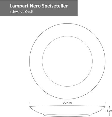 Набір посуду MamboCat Lampart Nero 18 предметів для 6 осіб, сучасний етно-стиль, чорний матовий, стонглазурований: обідні, супові, десертні тарілки