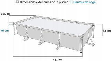 Каркасний прямокутний садовий басейн Intex 450x220x84 см, арт. 28273