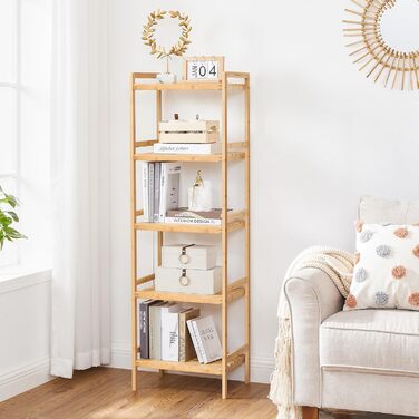SONGMICS Regal Bambus, 5 поличок, 31.5 x 45 x 142 см, для ванної, кухні, вітальні, спальні, балкону, натуральний колір + білий