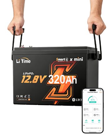 Літієва батарея LiTime LiFePO4 12V 100Ah H190 з Bluetooth для кемпінгу та автобудинків (1 шт, 12V320Ah Mini BT)
