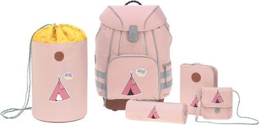 Дитячий шкільний рюкзак LÄSSIG Adventure Tipi 40 см рожевий, комплект: сумка для спорту, пенал, мішок для взуття, гаманець, для дітей від 6 років