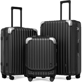 Комплект валіз LEVEL8 3-в-1: легкий жорсткий ABS+PC, розширюваний, TSA-замок, 4 колеса, 55/68/78 см, чорний