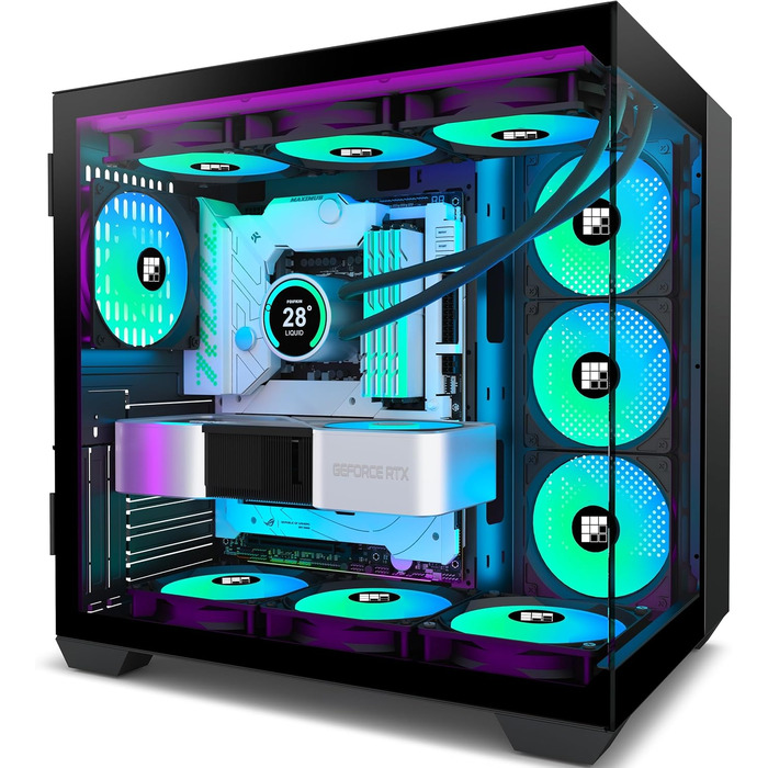 Ігровий корпус FOIFKIN F600 ATX Mid-Tower, 6 ARGB PWM вентиляторів, 270° панорамне скло, USB Type-C, чорний