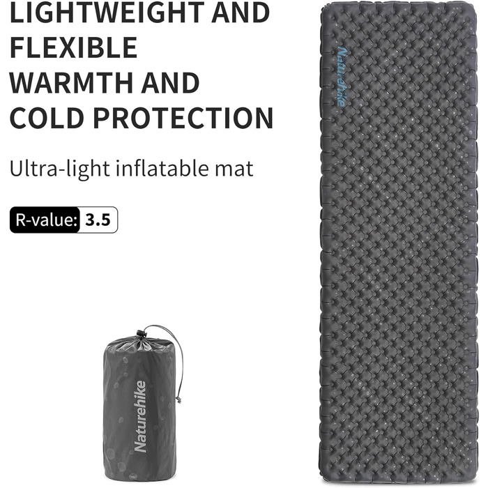Туристичний килимок Naturehike Thermal 3.5R, ультралегкий, самонадувний, для кемпінгу, 4 сезони, -6℃, з надувною сумкою, висока ізоляція для зими