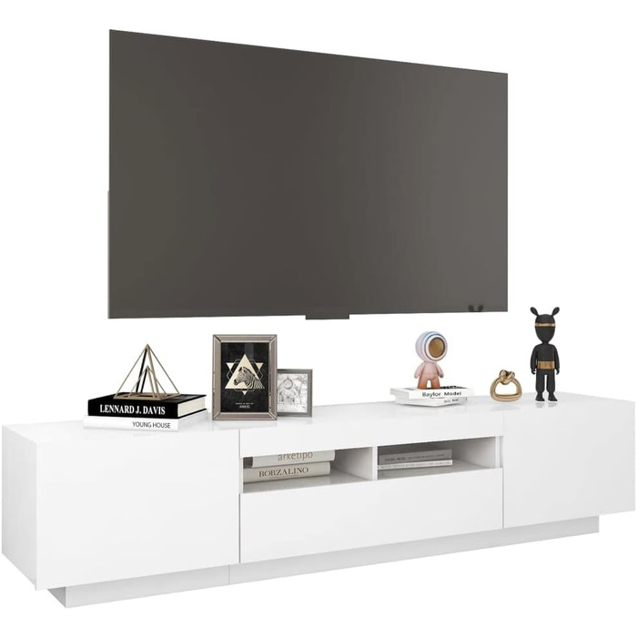 Тумба під телевізор vidaXL з LED підсвіткою, біла, 180x35x40 см, сучасна ТВ-тумба, комод для вітальні