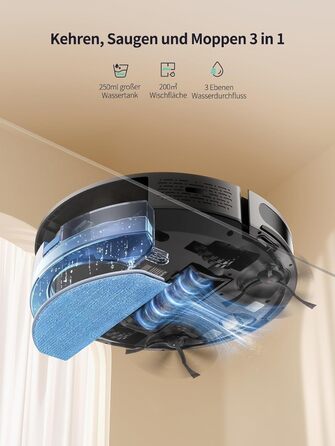 Робот-пилосос HONITURE G20 Pro з функцією миття, 4500Pa, керування через додаток, 180 хв роботи, для тварин, килимів та твердих підлог, чорний