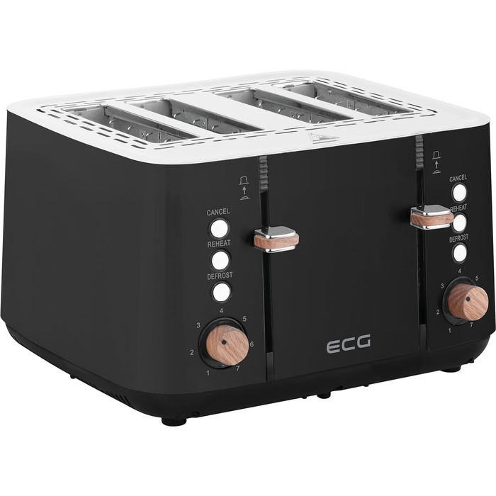 Тостер ECG ST 4768 Timber Black, 4 скибки, чорний, дерево