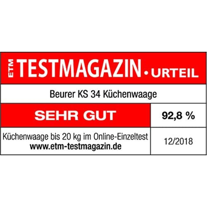 Кухонні ваги Beurer KS 34, точне зважування до 15 кг, тара, LED-дисплей, чорні