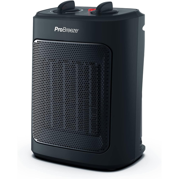 Про Breeze 2000W керамічний міні-нагрівач з холодною функцією та 3 рівнями потужності - для офісу, вітальні, спальні або тераси - Чорний