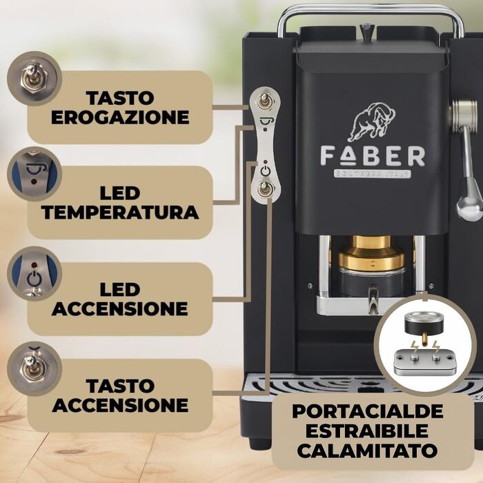 Кавомашина Faber Deluxe 3.0 ESE 44мм з електроклапаном, чорний/хром