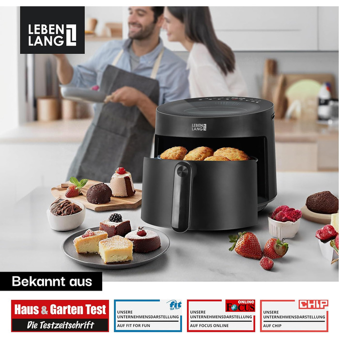 Фритюрниця без олії LEBENLANG 5L, 1500W з рецептами та 8 програмами | Електрична фритюрниця, аір-фрай, гріль