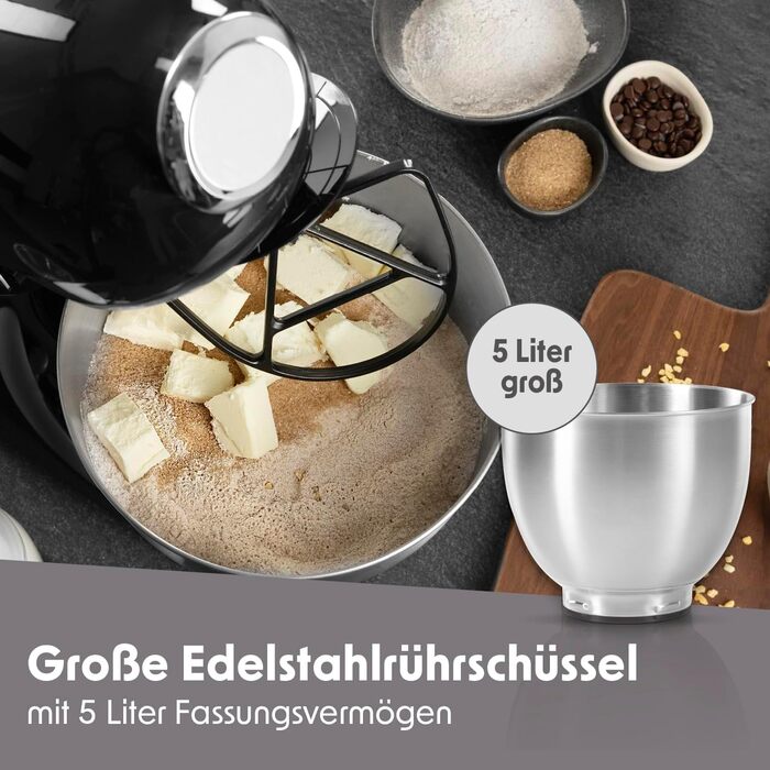 Мультифункціональний кухонний комбайн GOURMETmaxx, міксер і тістоміс, 5 л, електричний, чорний, з насадками та чашею