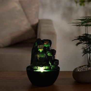 Декоративний кімнатний фонтан Будда з LED-підсвіткою, водоспад, Zen Feng Shui, Revata Zen'Light, 18 см – подарунок для дому, талісман на удачу